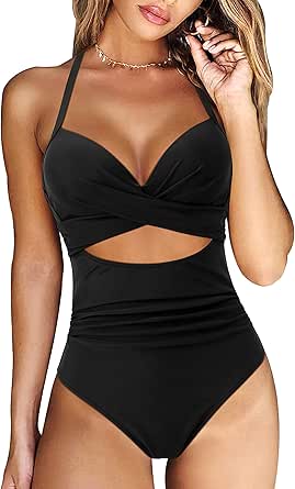 RXRXCOCO Women Cutout One Piece Swimsuit Tummy Control Cross Back Bathing Suit