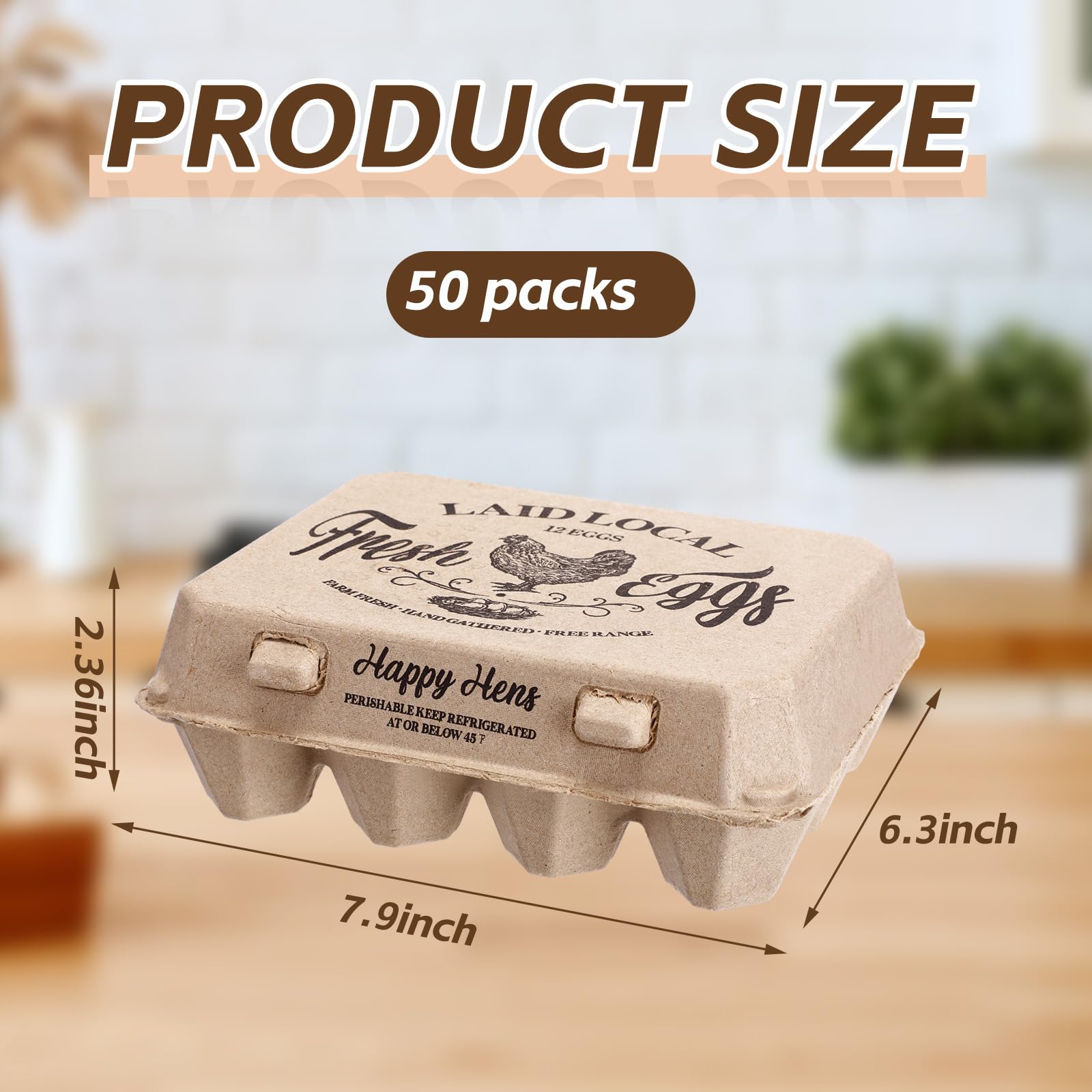 Zhanmai 50 cajas de huevos de pulpa de papel natural en blanco cuadradas a granel, cajas de huevos de gallina, 12 unidades, docenas de estilo clásico vintage de 3 x 4, bandeja de huevos de cartón para