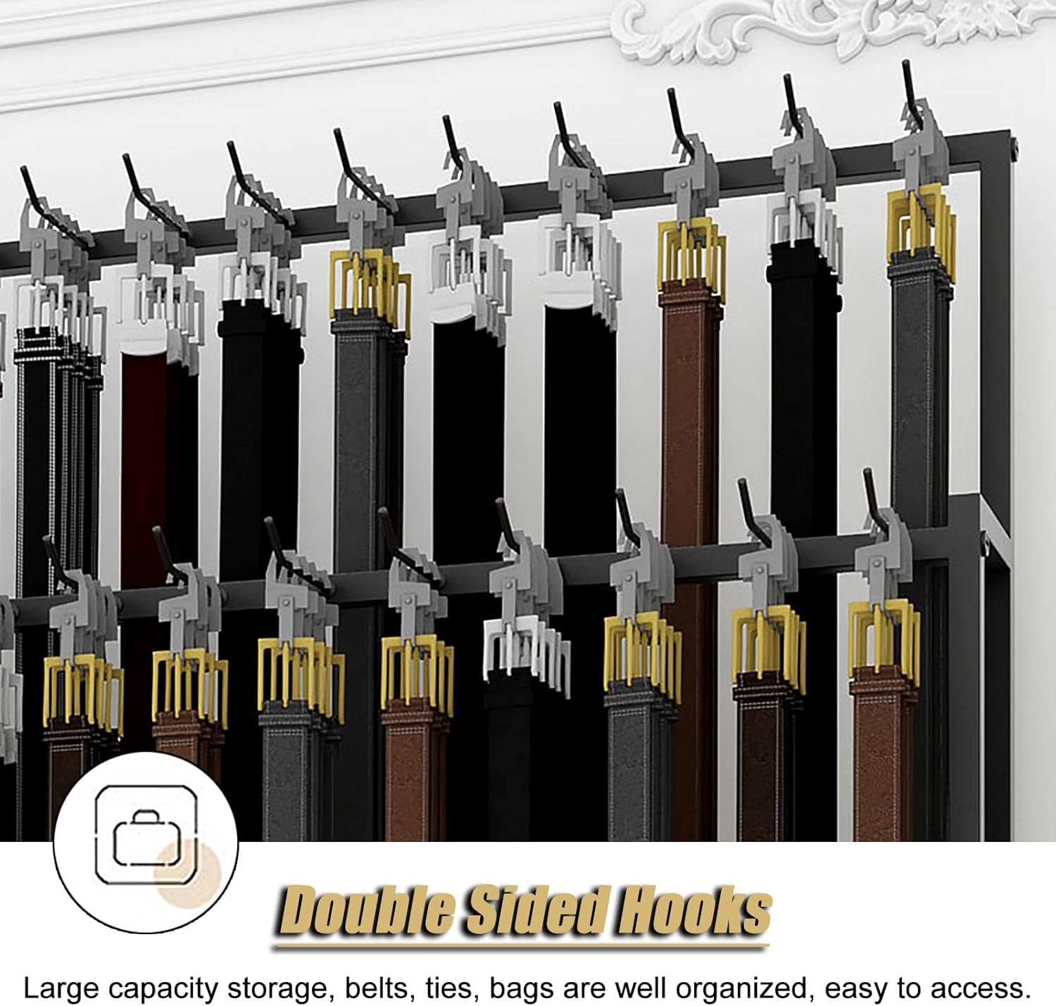 Movable Hanging Belt Racks for Men Closet, Office/Retail Store Standing Tie Display Stand with Double-Sided Hooks, Home Commercial Cabinet Accessories Organizer,Black-Small
