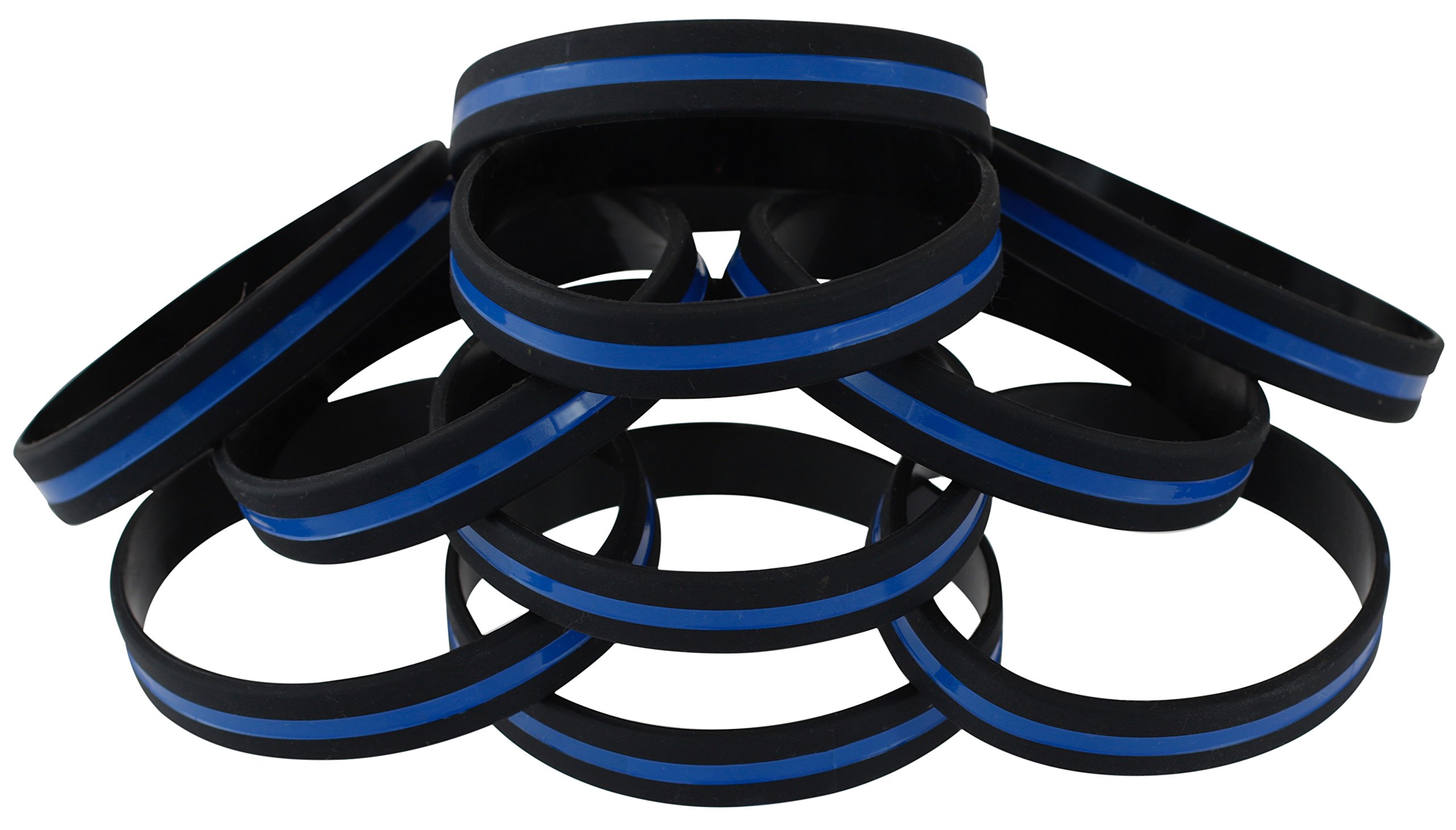 WIZARDPINS Police Officers Patrol Awareness Support Thin Blue Line Silicone Wristband Bracelets Value Pack (10 bracelets)