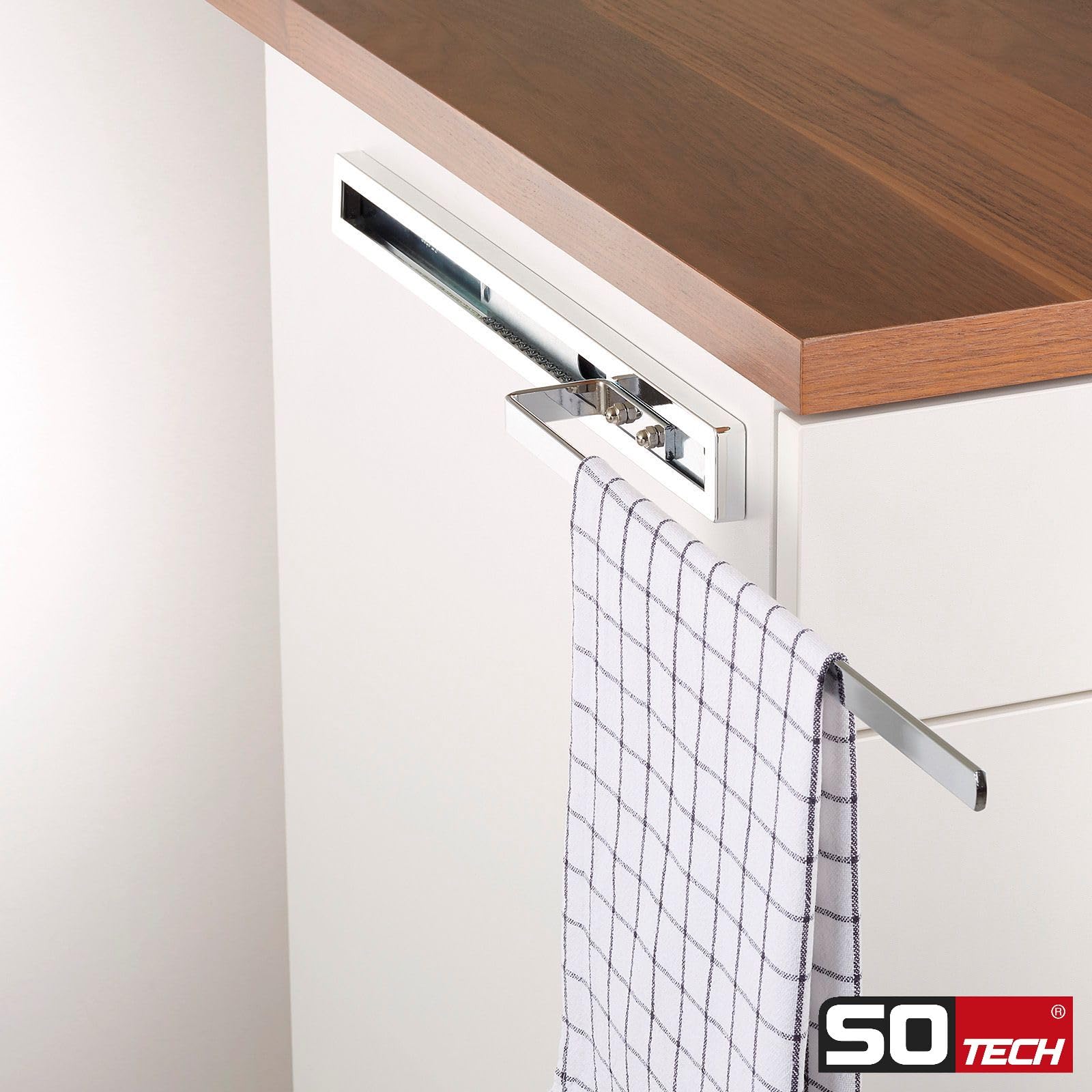 SOTECH Porte-Serviettes Coulissant Style à 1 Bras Chrome Poli 415 mm Course 300 mm Porte-Serviettes pour Montage latéral ou sous Plan de Toilette
