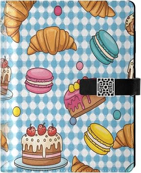 Cartoon Cakes Croissants PU Leather Notebook A5 Binder 6 Ring Refillable Journal with Magnetic Buckle Closure Loose Leaf Travel Office Planner Budget Binder Notepad Portfolio,