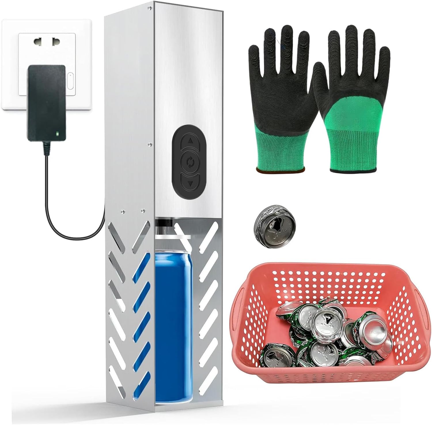 Electric Can Crusher for Recycling 12oz~16oz Cans, Wall Mounted Can Smasher, with A Pair of Gloves, for Recycling Aluminum Seltzer, Soda, Cola, Beer Cans