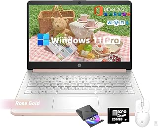 HP 2025 Flagship 14 Laptop Computer, 16GB RAM, 384GB Storage(128GB UFS+256GB MSD), Windows 11 Pro, 1-Year Office 365, Copilot Key, Wi-Fi 6, Intel N150 CPU, 14" LED 250 nits, Rose Gold