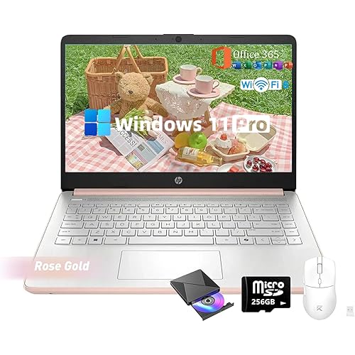 HP 2025 Flagship 14 Laptop Computer, 16GB RAM, 384GB Storage(128GB UFS+256GB MSD), Windows 11 Pro, 1-Year Office 365, Copilot Key, Wi-Fi 6, Intel N150 CPU, 14" LED 250 nits, Rose Gold