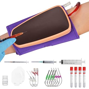 SimCoach SimCoach IV Practice Kit with Needles, Wearable Phlebotomy and Venipuncture Practice Kit for Medical Students, IV Injection Training Pad, Black