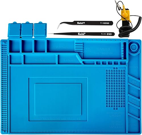 Kaisiking S-160 Alfombrilla de reparación de silicona con función magnética, 2 pinzas ESD y correa de muñeca antiestática para soldadura