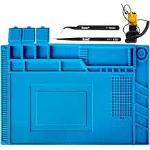 Kaisiking S-160 Silicone Repair Mat with Magnetic Feature, 2 ESD Tweezers and Anti-Static Wrist Strap for Electronics Soldering, 17.8 x 11.8 inch