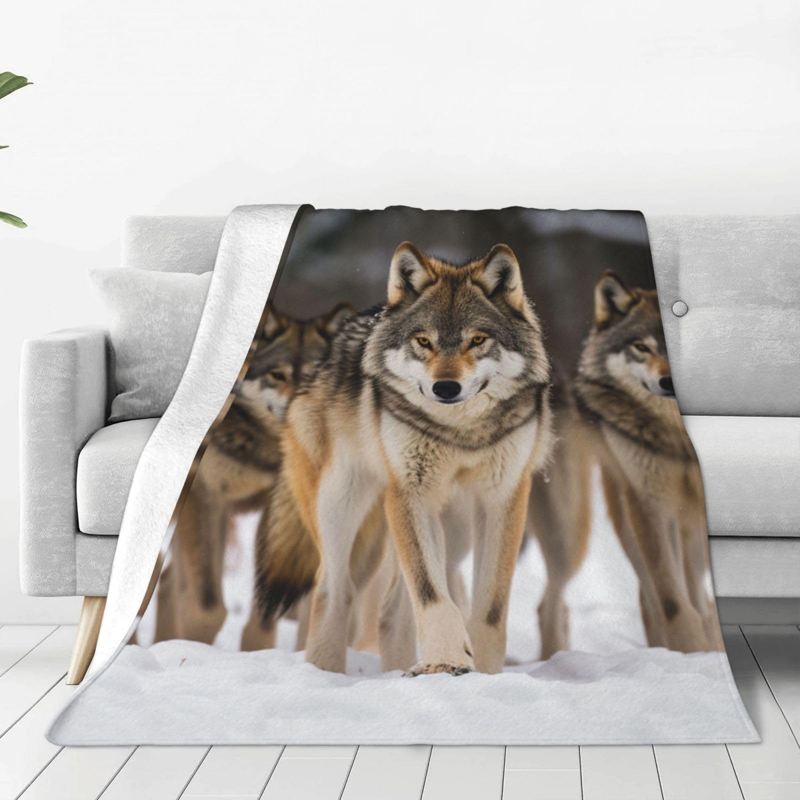 KLOPH Pack of Wolves Throw Blanket 60"x50" Flannel Fluffy Warm Blanket for Couch, Reversible Plush Blankets for Bed, Comfy Fuzzy Blanket for Sofa, Plush Lightweight-Blankets for All Season