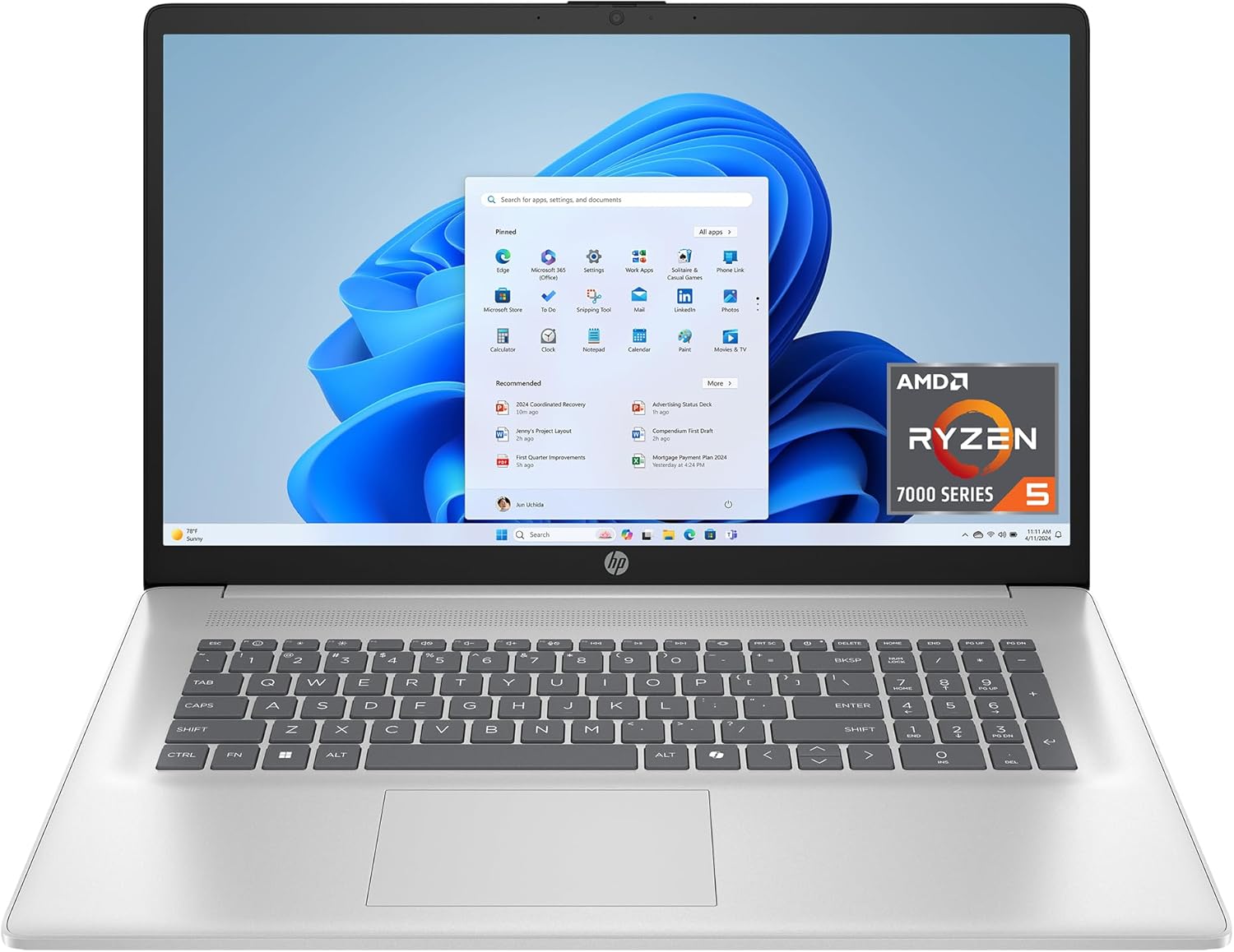 HP 17.3 inch Laptop, HD+ Display, AMD Ryzen 5 7520U, 16 GB RAM, 512 GB SSD, AMD Radeon Graphics, Windows 11 Home, Natural Silver, 17-cp2199nr HP 17.3 inch Laptop, HD+ Display, AMD Ryzen 5 7520U, 16 GB RAM, 512 GB SSD, AMD Radeon Graphics, Windows 11 Home, Natural Silver, 17-cp2199nr
