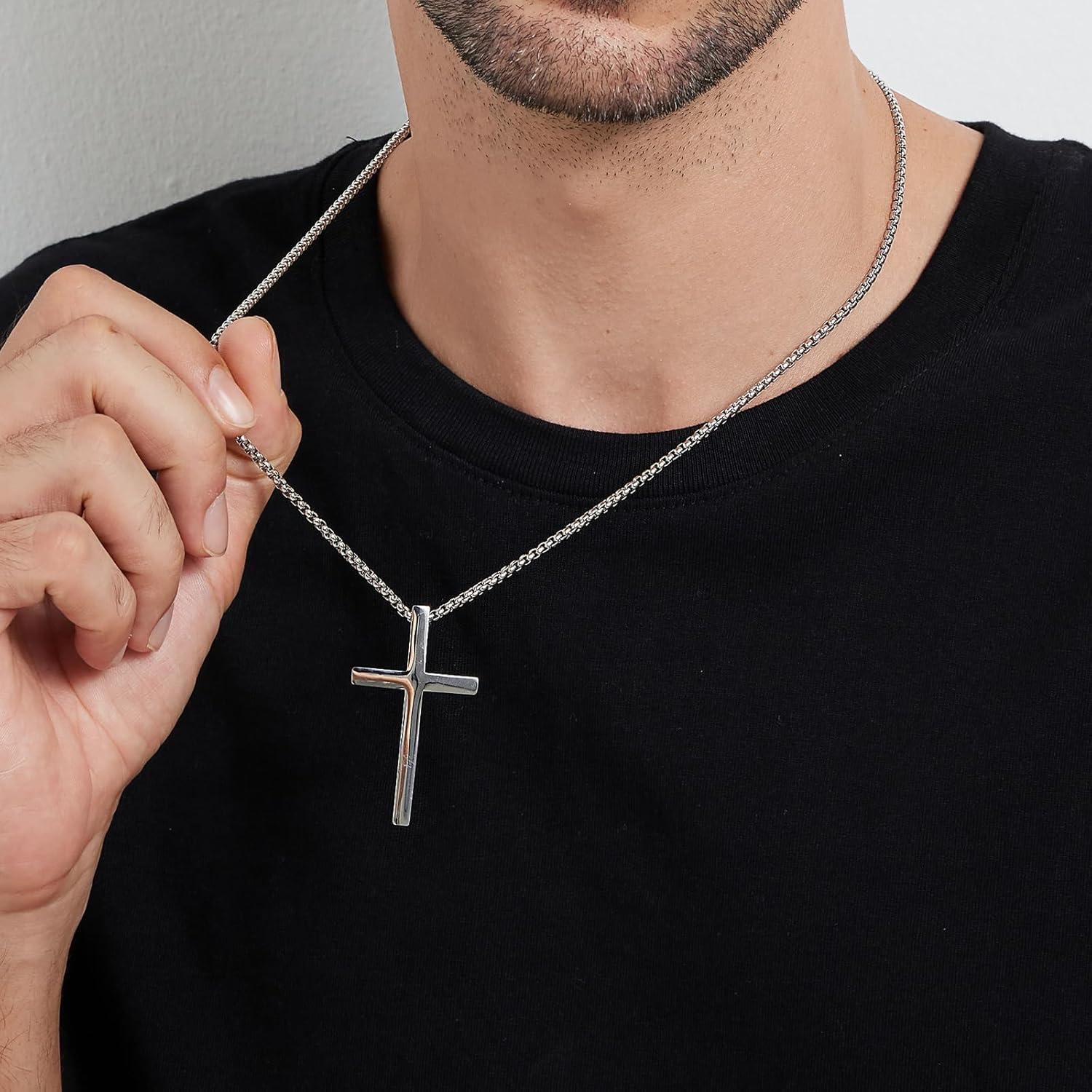 Men's Cross Necklace 316L Stainless Steel Large Heavy Cross Pendant for Men Polished Jewelry Rolo Chain with 22'' 24'' 26'' - Image 3
