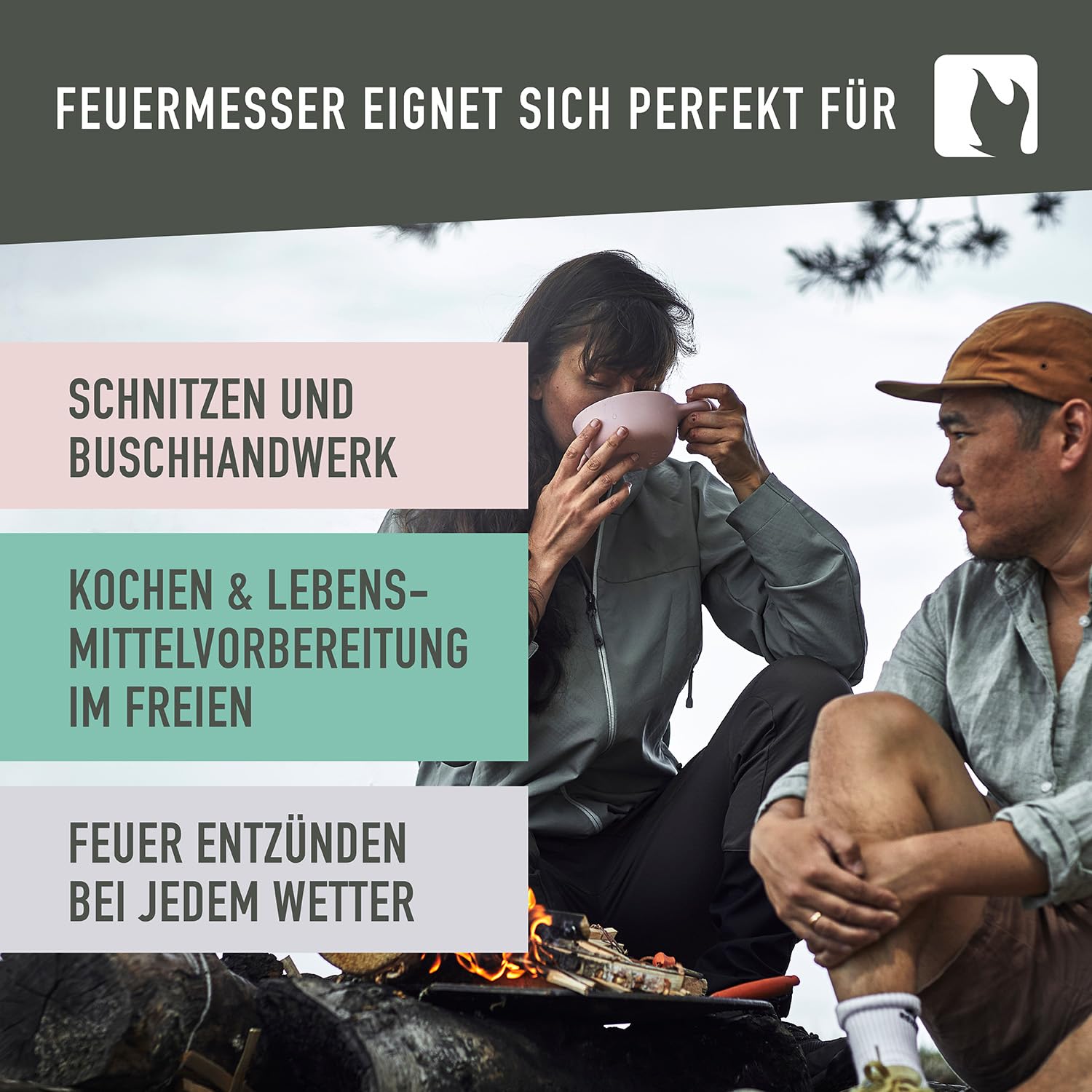Light My Fire Messer mit Feuerstein - FIREKNIFE - Bushcraft- und Outdoor-Messer Hergestellt in Schweden, Rusty Orange