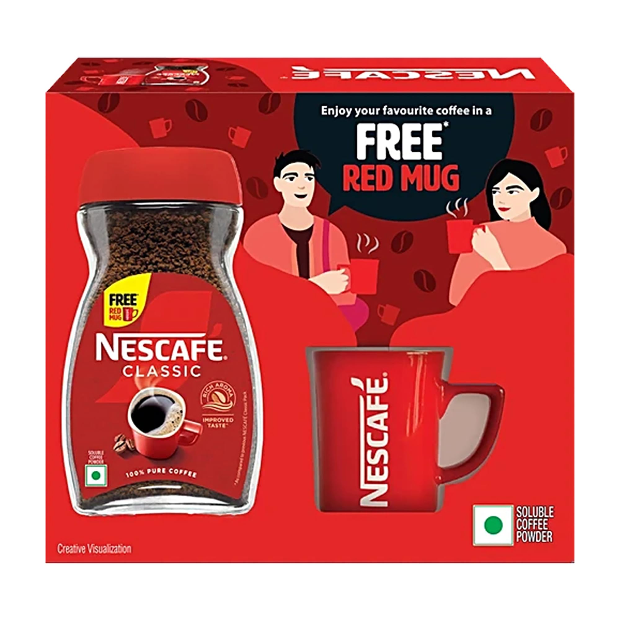 Nescafe Classic Instant Coffee Powder | Great start to your morning | 100% Pure Coffee | Free Red Mug | 180g, Box