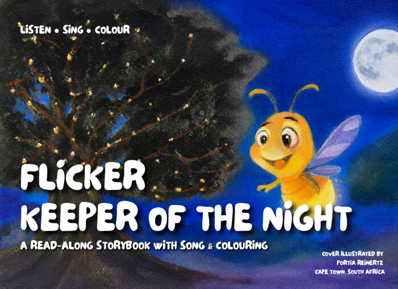 Step into Flicker’s magical night forest — a gentle read-along storybook with song and colouring.