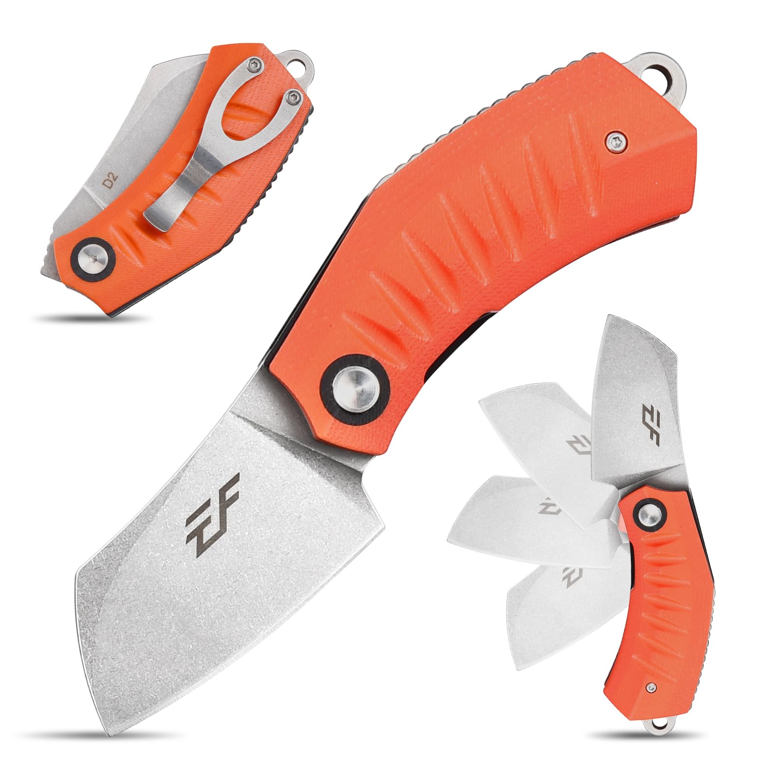 Eafengrow EF85 Folding Knife with Clip Stone Wash D2 Steel Blade G10 Handle Pocket Knife Ball Bearing Flipper Outdoor Camping Survival EDC Tool Knives(orange)