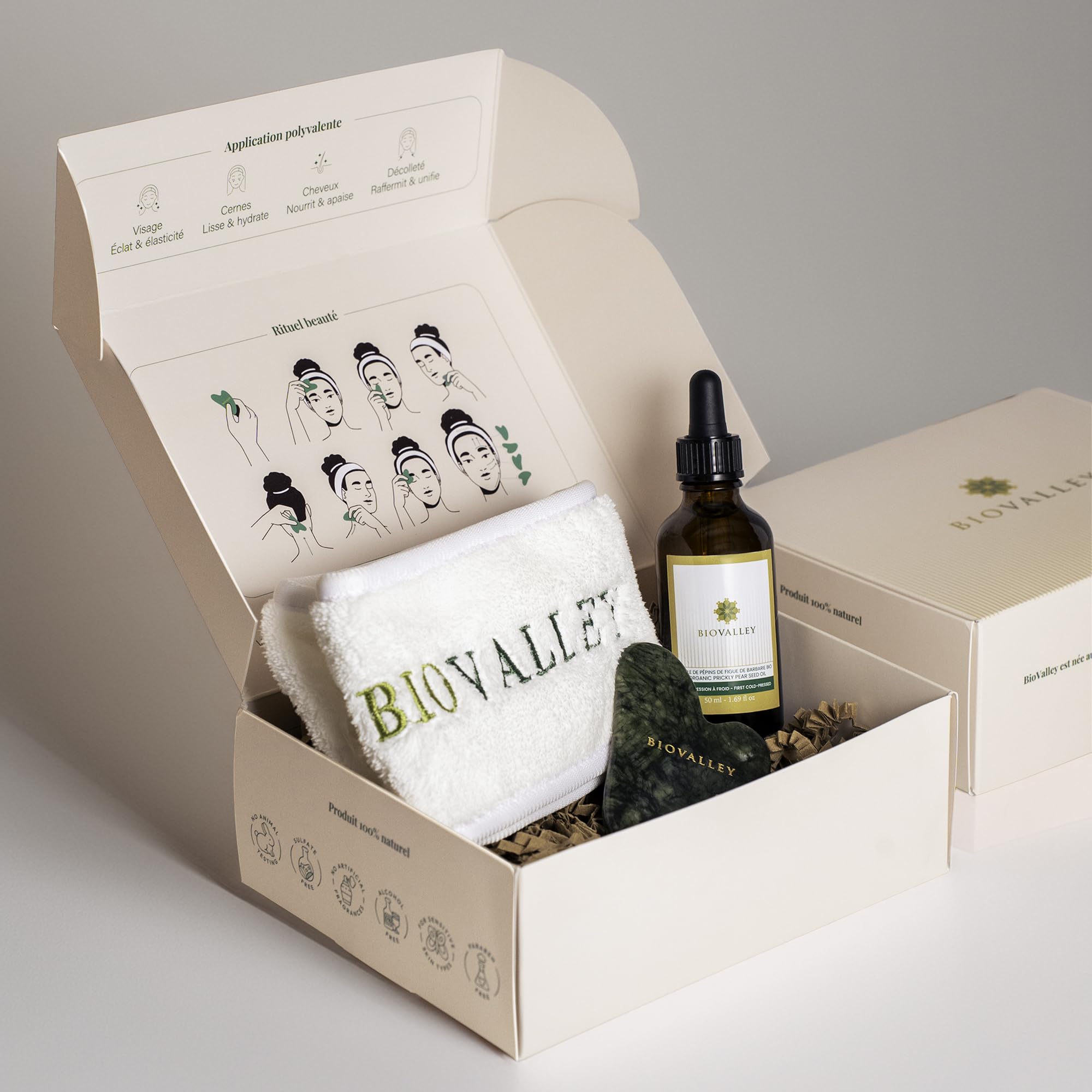 Zestaw organiczny olejek z pestek figi opuncyjnej 15 ml + Gua Sha & Opaska na głowę - 100% czysty, tłoczony na zimno - Przeciwzmarszczkowa pielęgnacja twarzy i ciała, nawilżający, przeciwzmarszczkowy