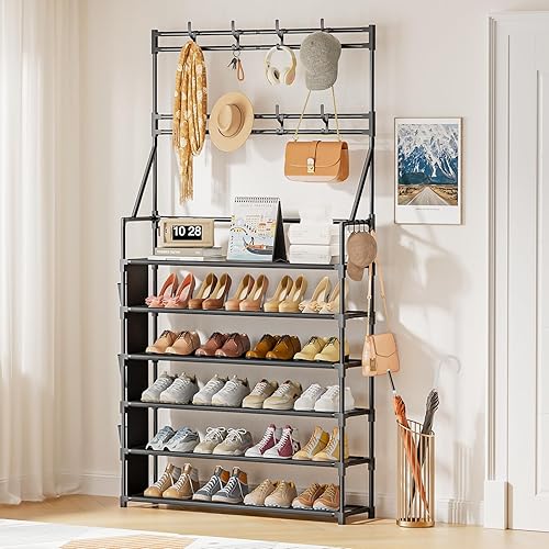 Miniatura 8 de OYREL Zapatero organizador de zapatos de 6 niveles, 24-30 pares de zapateros para armario, puerta delantera, entrada, gran capacidad, ahorro de