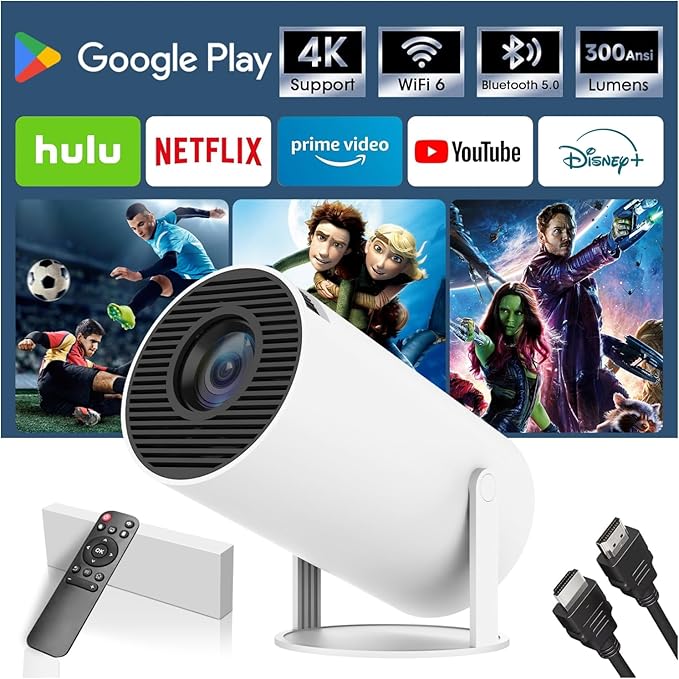 Mini Proyector 4K, Proyector portátil Android 11, 1080P FHD, WiFi 6, Bluetooth 5.0, Visualización de 130 Pulgadas, Compatible con HDMI/portátiles/móviles.(Blanco)