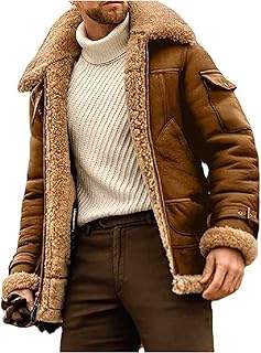 Men's Camel Stylish Flying Leather Jacket Men B3 Bomber Flight Shearling Aviator Sheepskin Winter Coat, Slim Fit Shearling...
