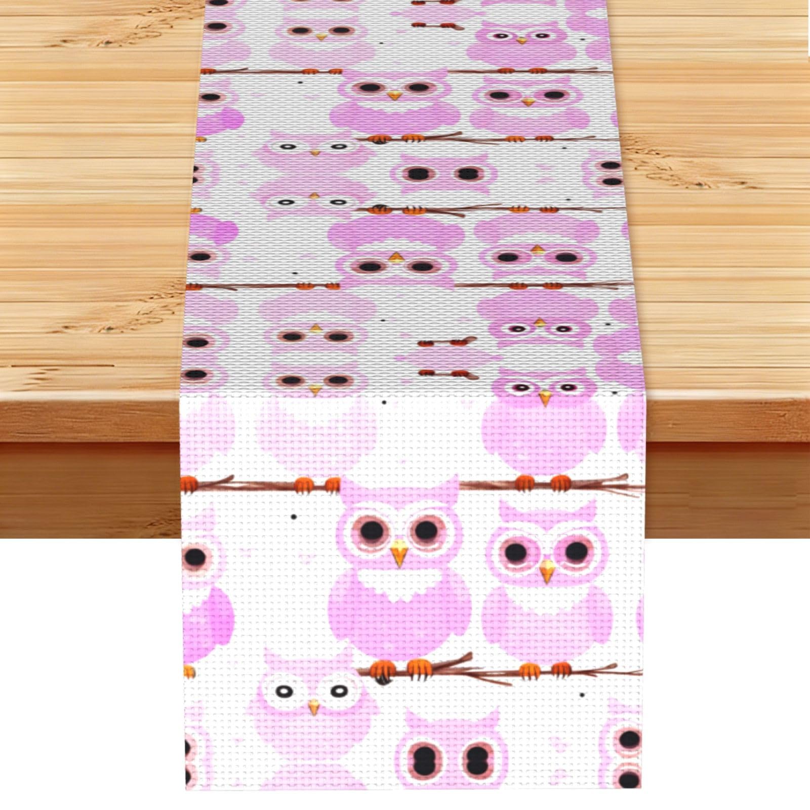 Cute owl Linen Look Table Runner 13x72-Wrinkle Resistant Farmhouse Style for Dining Table Decor