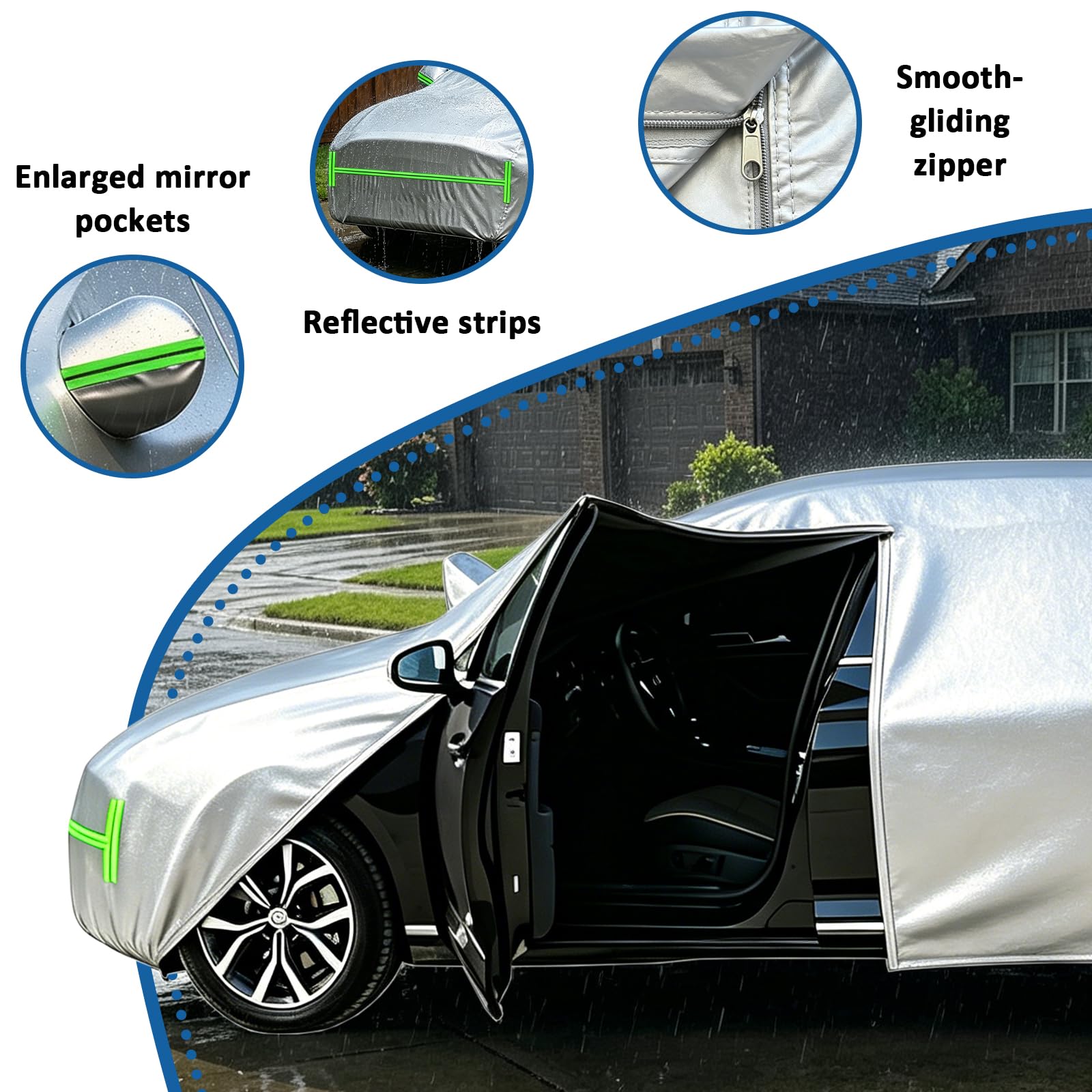 Funda Coche para Opel Zafira B 2005-2014,Funda Impermeable Antisolar, Bandas Reflectantes, Cuerdas Antiviento, Plata-B 662Vd