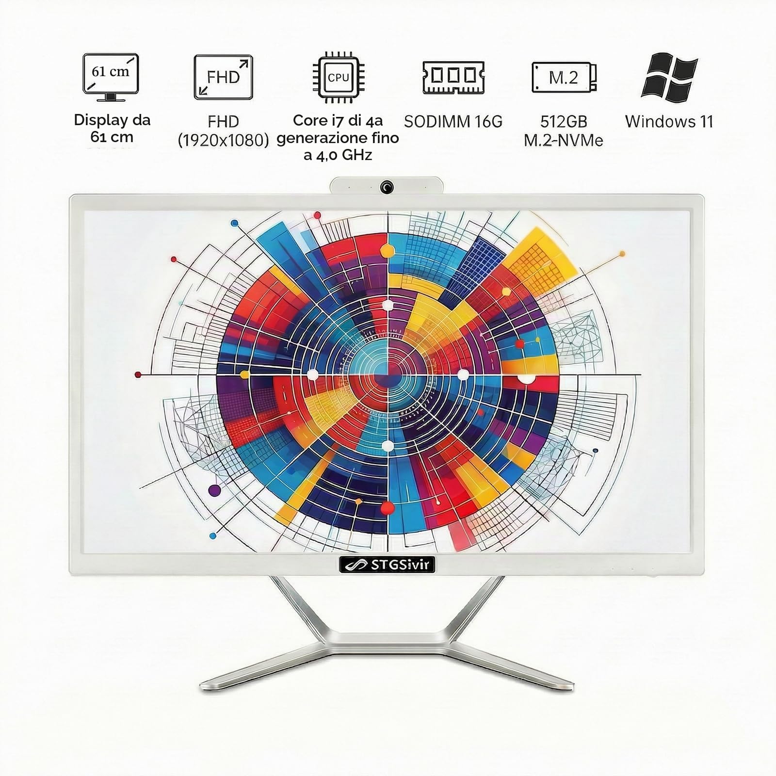 STGSivir PC All in One, Display FHD da 24", Core i7, 16G RAM, 512G SSD