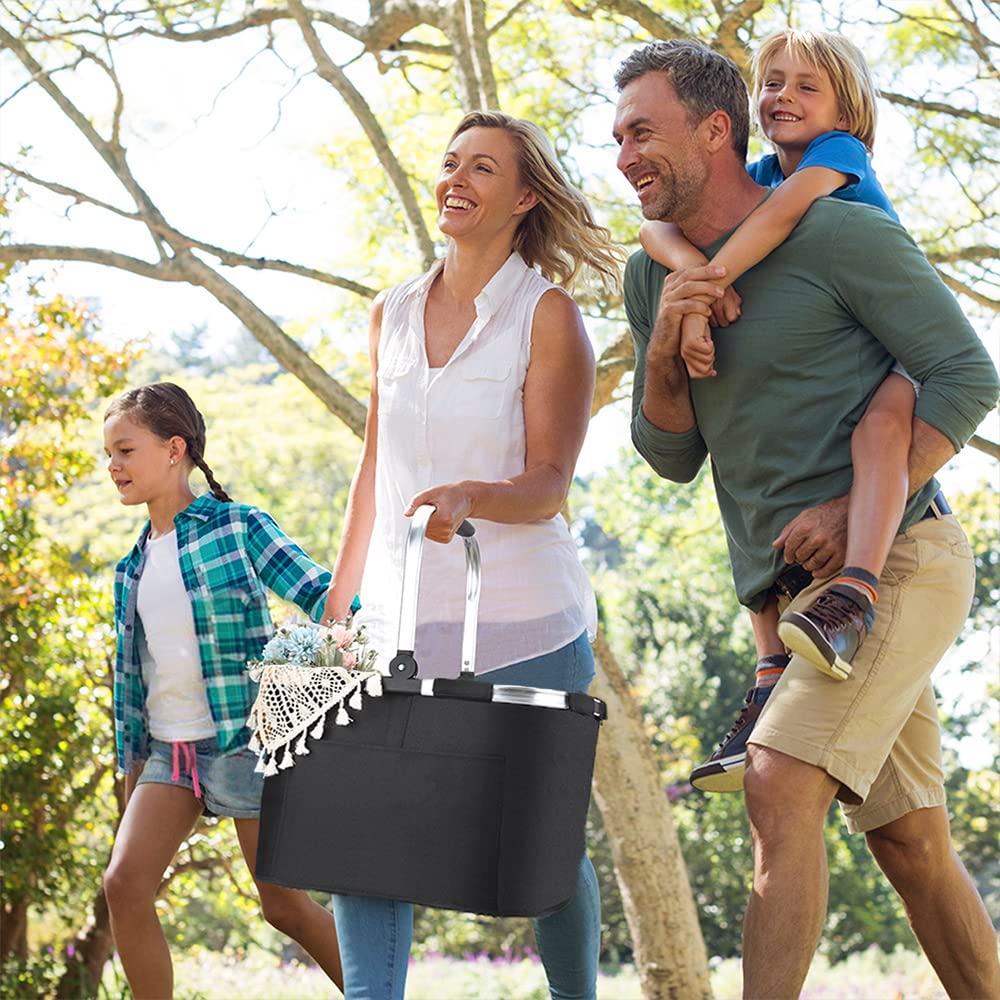 Diurwur Cesta de la compra de 30 l, 2 unidades, asequible, para pícnic, con asa de aluminio, plegable, grandes cestas de la compra para el trabajo y las compras