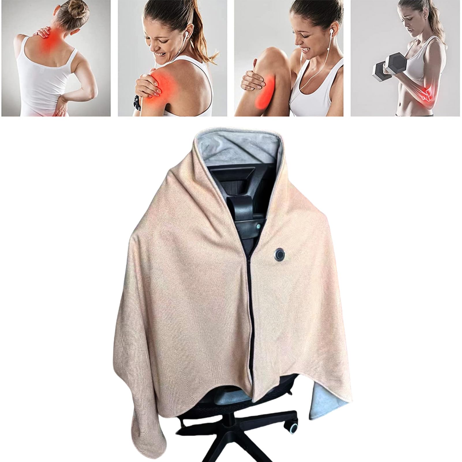 HURRISE Fast Heating Electric Heating Blanket Plush Cloth Beige Color for Body Legs, Overheating Prevention Auto Power Off Washable