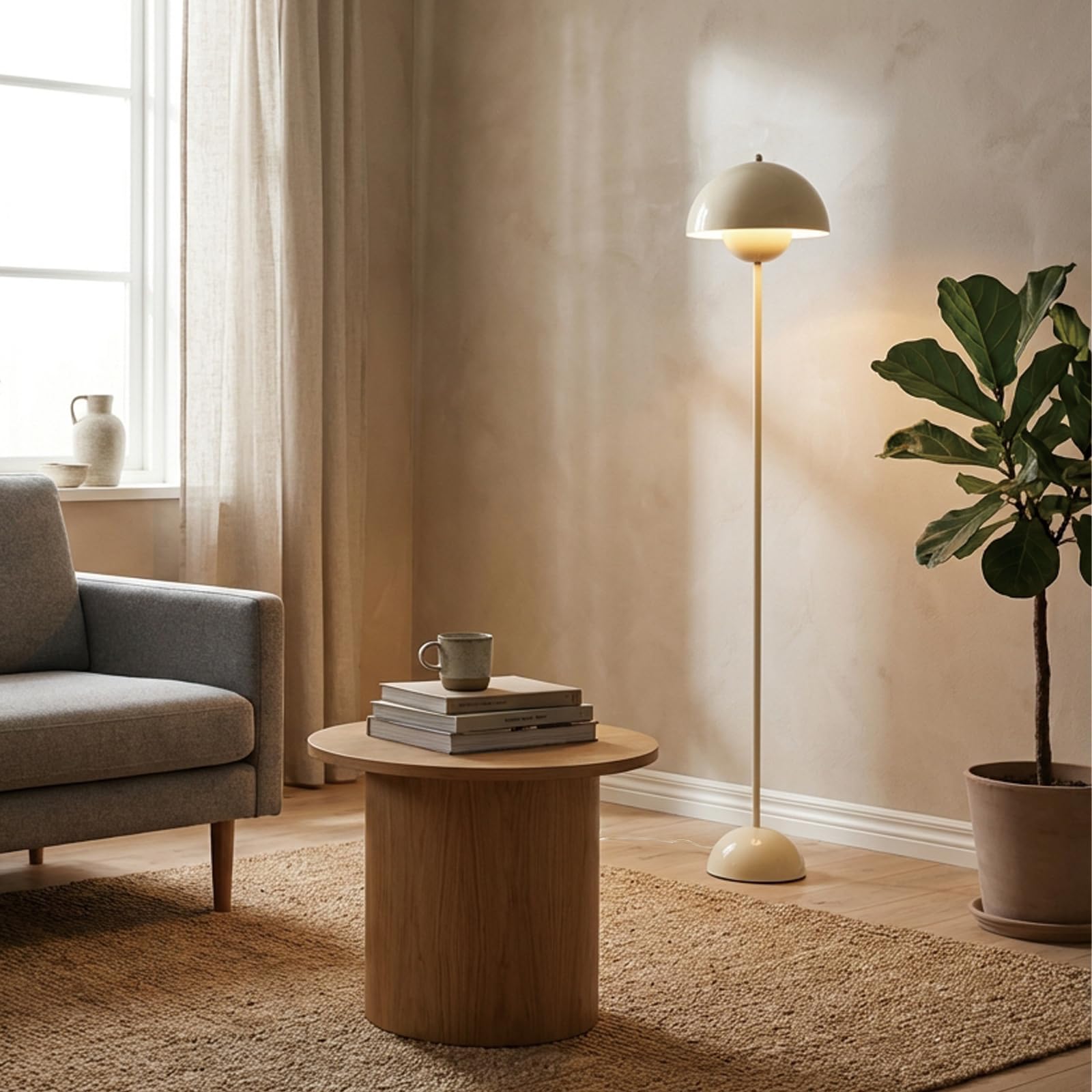 Alpinaluz Nowoczesna Lampa Podłogowa z Podwójnym Metalowym, Minimalistyczny Design w Kolorze Kremowo-Białym, Wysokość 164 cm, Stabilna Podstawa z Włącznikiem Nożnym - Idealna do Salonu i Czytania