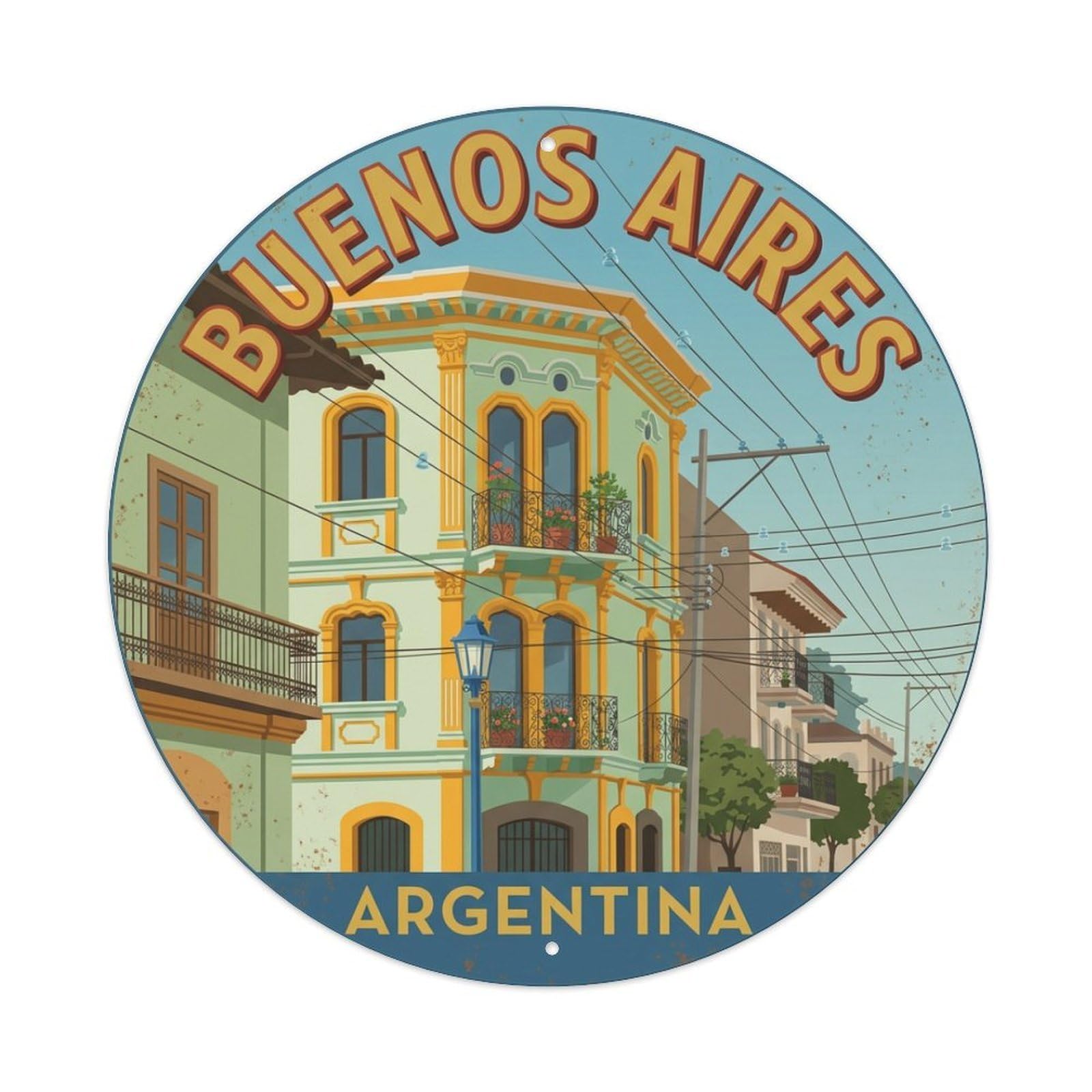 Metal Tin Sign Vintage Travel Buenos Aires Argentina Residence