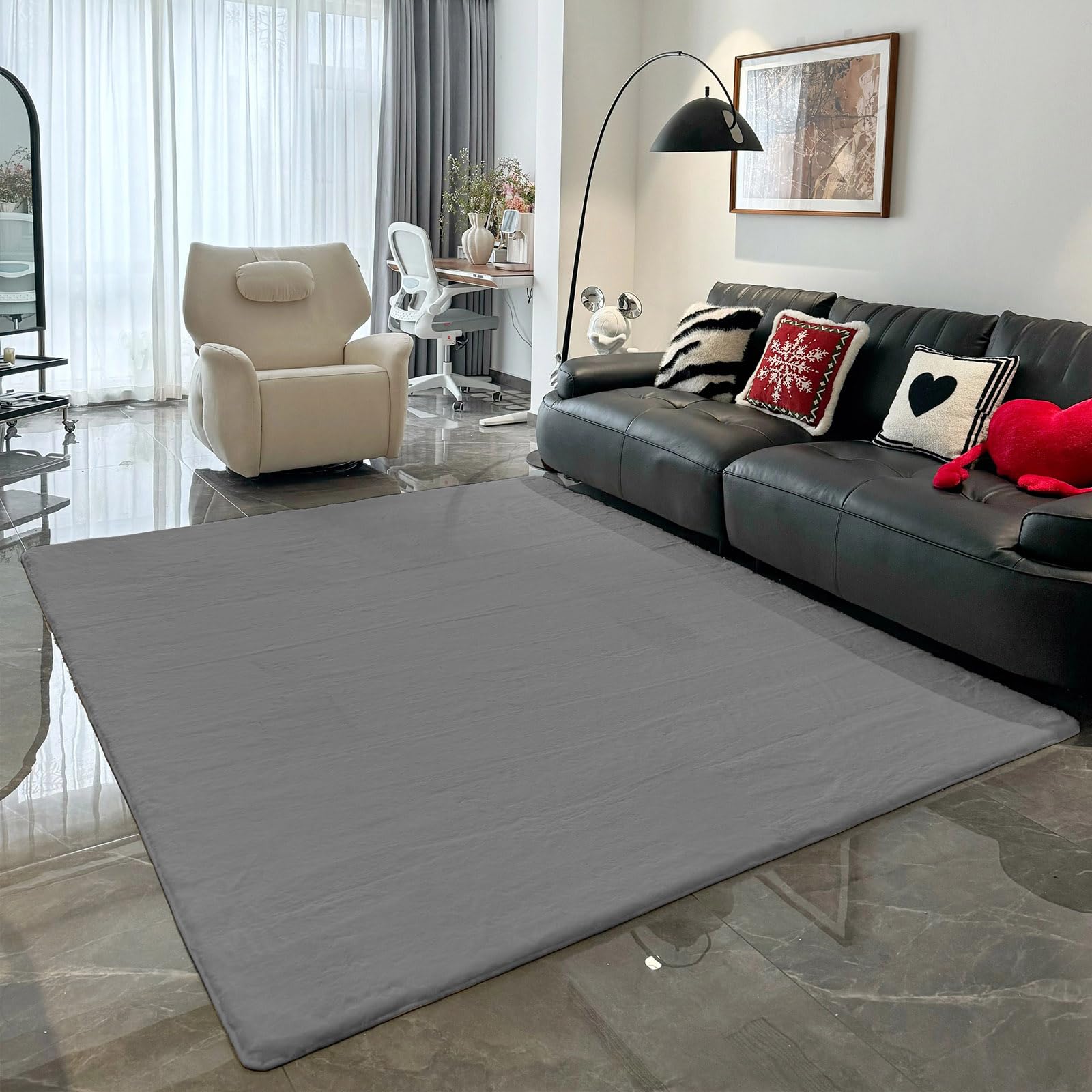 Descente de lit lavable en fourrure synthétique pour salon et chambre