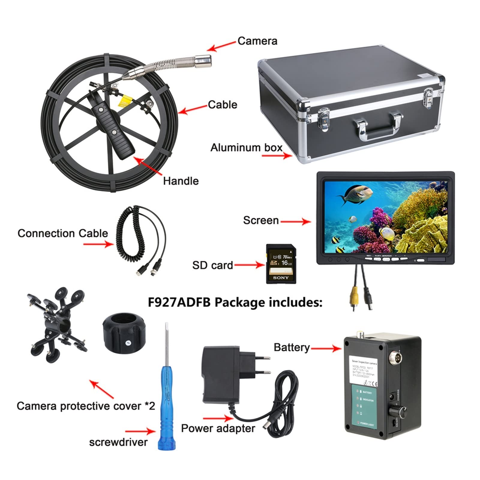 Cámara de video de inspección de tubería de alcantarillado DVR AHD 1080P Monitor de 7 pulgadas , IP68 Cámara de alcantarillado con bucle de desagüe de localización Sistema de endoscopio industrial