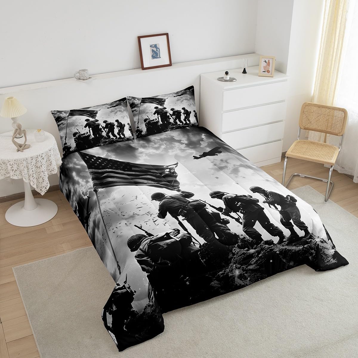 Feelyou American Flag Comforter Set Toddle Size Independence Day Comforter The Fourth of July for Independence Bedding Set Grey and White Duvet Set Room Decor Quilt Set