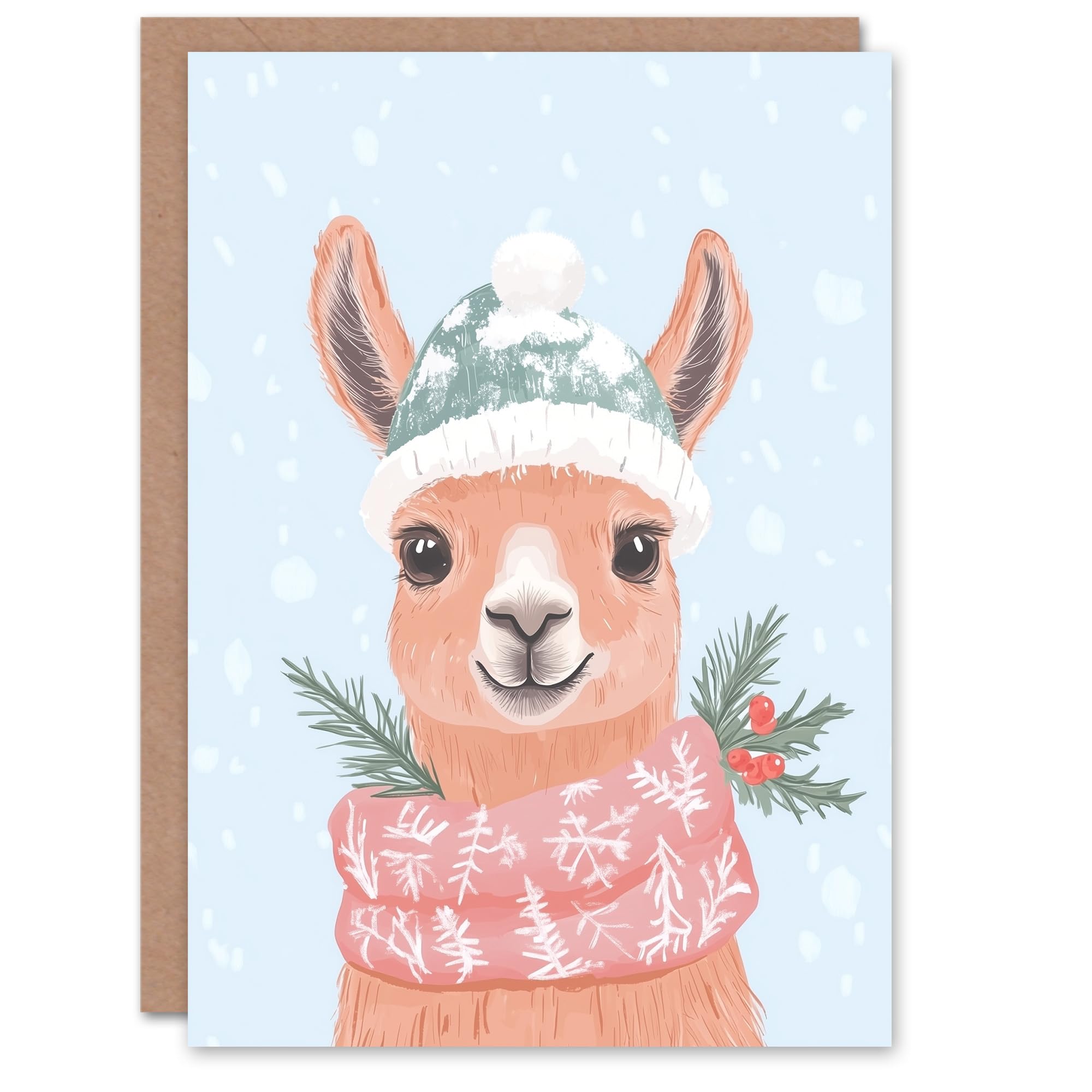 Cute Llama Snow Ball Hat Winter Scarf Fun Modern Festive Xmas Christmas Card