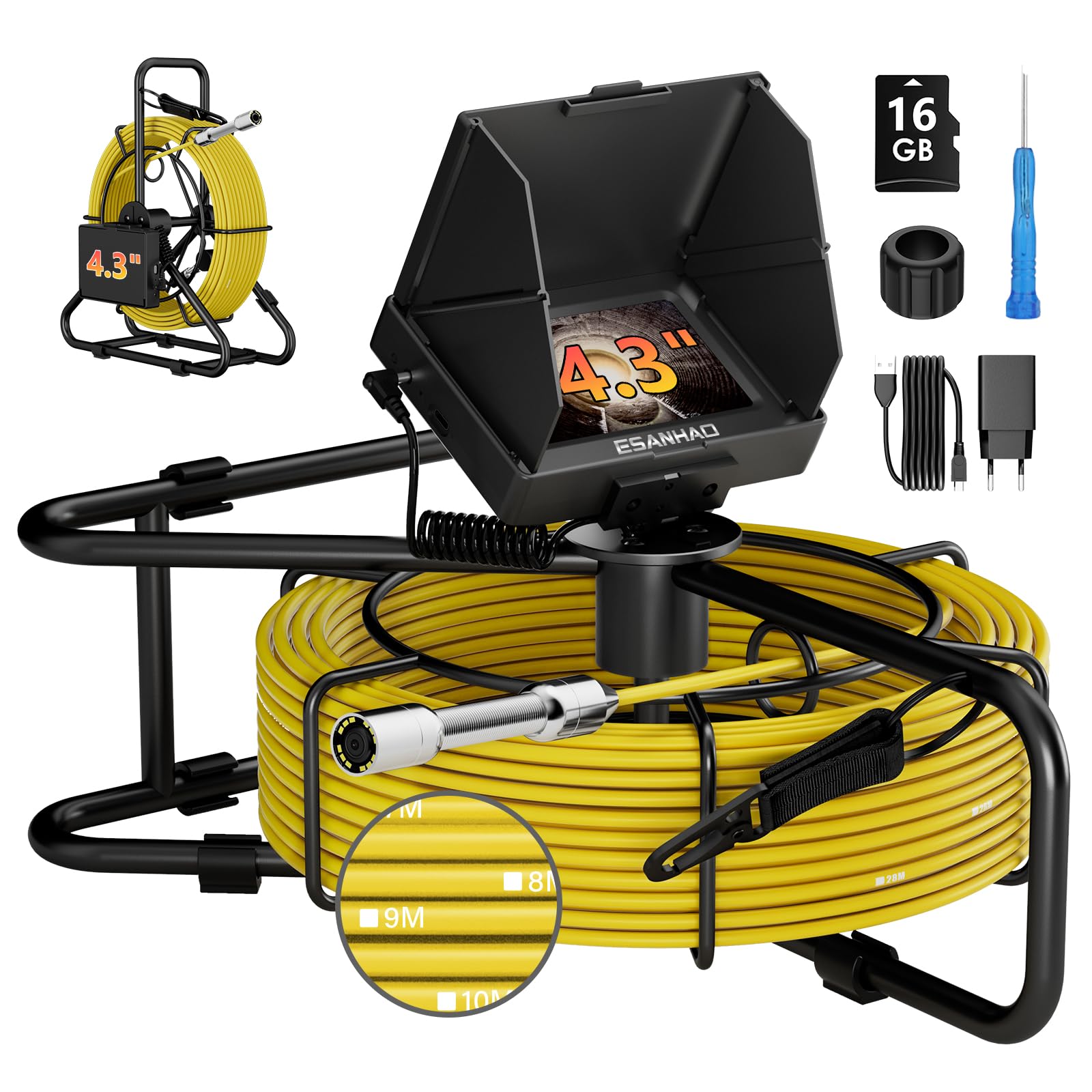 Photo 1 of Sewer Camera 100ft 4.3" Pipe Drain Inspection Camera DVR Borescope with 12PCS LED Lights IP68 Waterproof 17/22MM Industrial Endoscope (22MM Camera/30M)