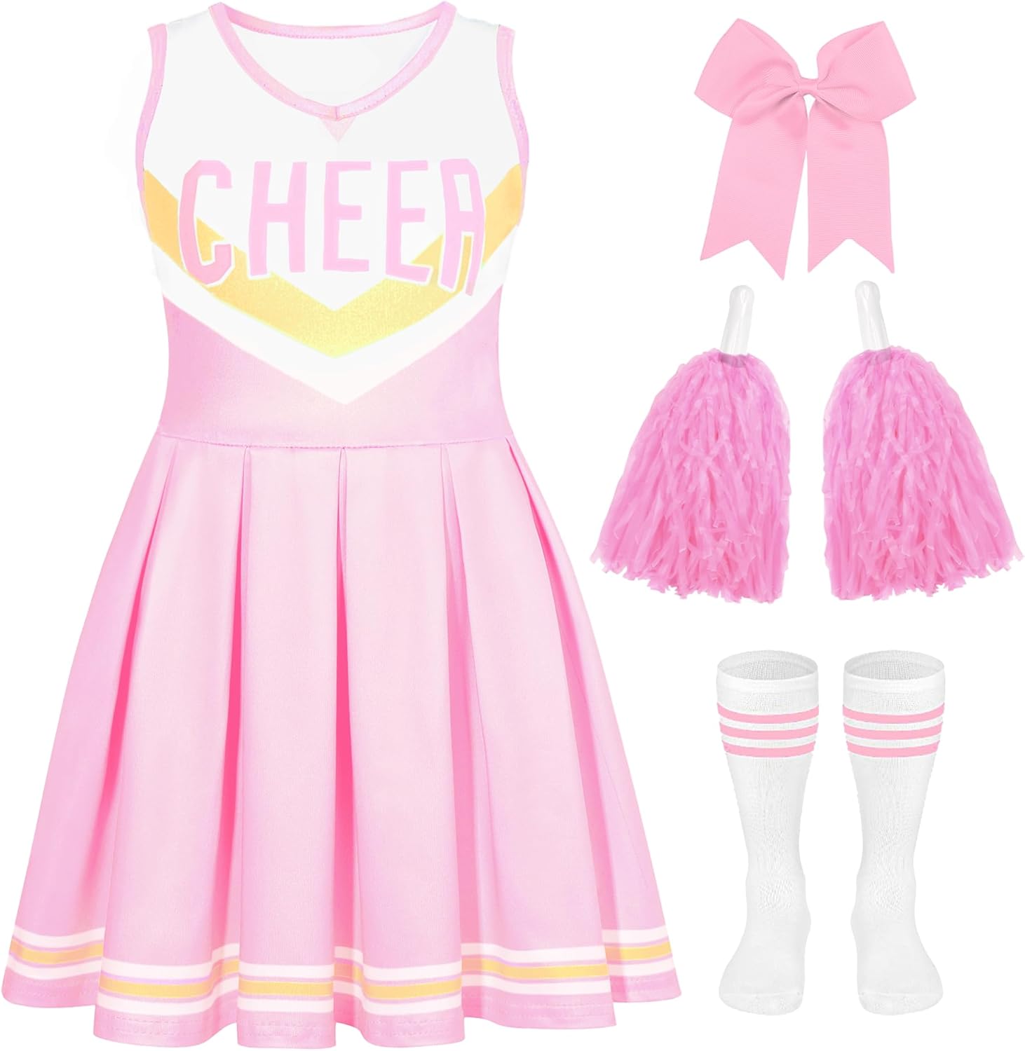 Cheerleading Outfit for Girls Pink Cheerleader Costume for Kids Cheerleader Dress for Toddler’s Halloween Gifts Pink Cheerleader 8-9 Years