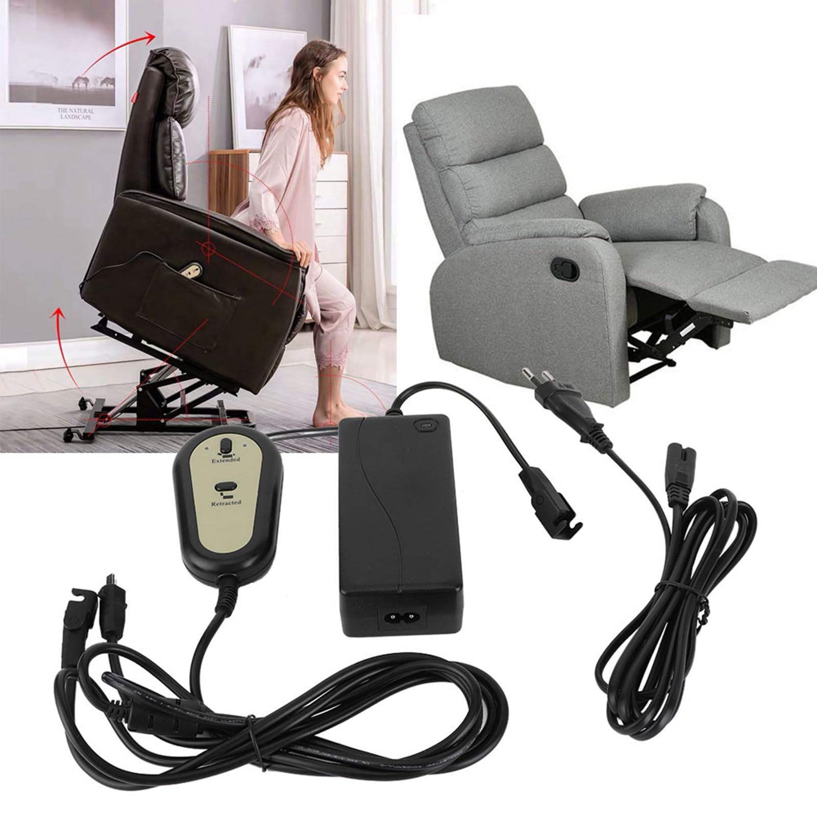 Control Remoto Manual para Sillón Reclinable Eléctrico, Controlador Elevador con Conector Macho, Interruptor Compatible 100-240V para Sillón Doméstico