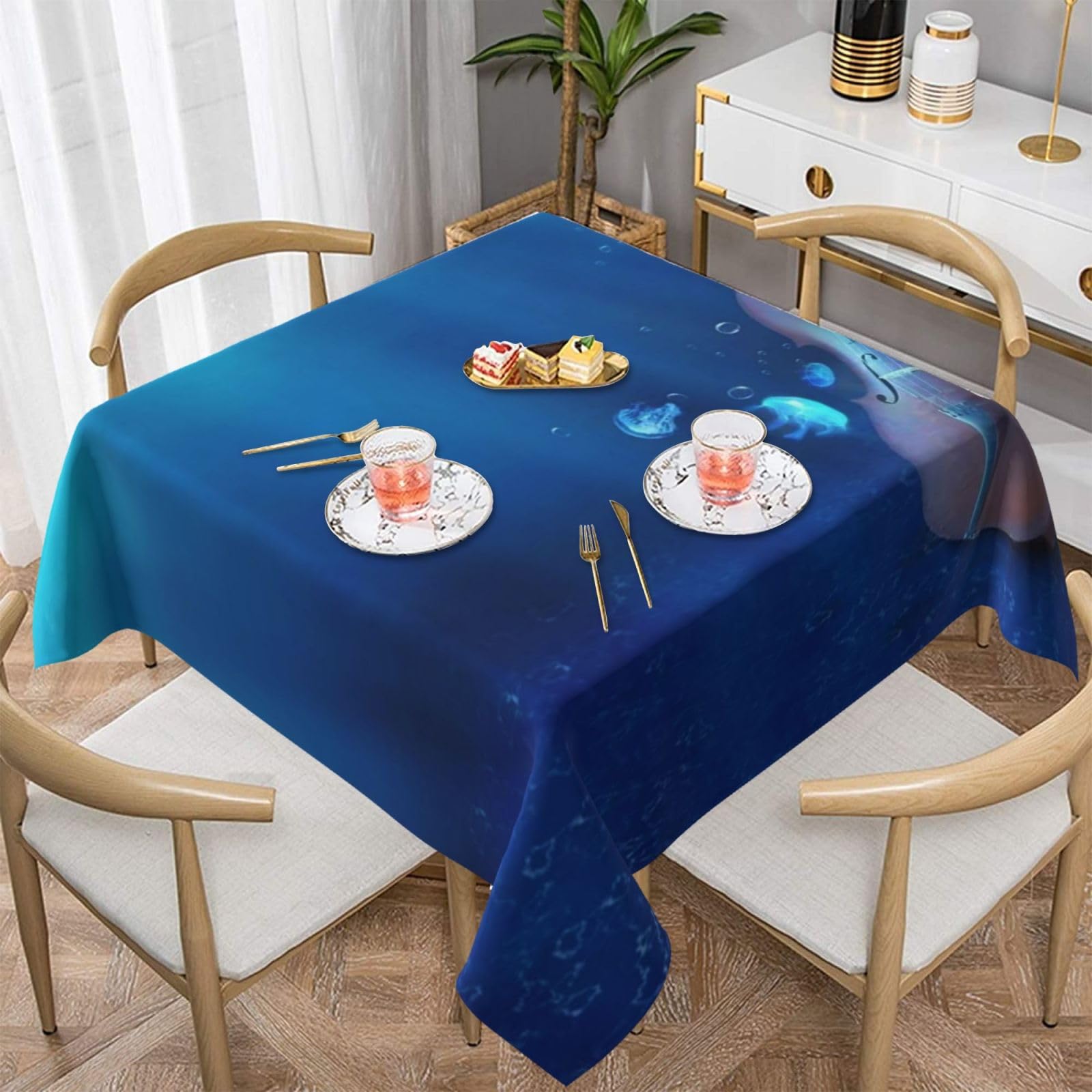 DCEHGEW Violin Poster Prints Square Tablecloth 137x137 CM, Waterproof Fabric Table Cloth for Dining Table, Farmhouse Table Cover for Kitchen Dining Tabletop Decoration