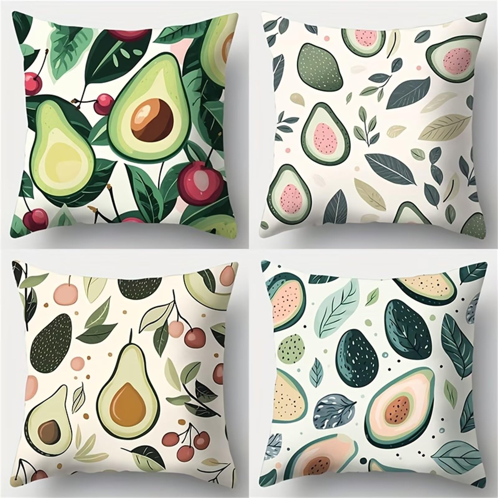 Heaen Outdoor Cushions Covers Waterproof 35x35 cm Set of 4 Square Linen Pillow Cases Green Fruit Decorative Dushions for Sofa Porch Patio Home Decor