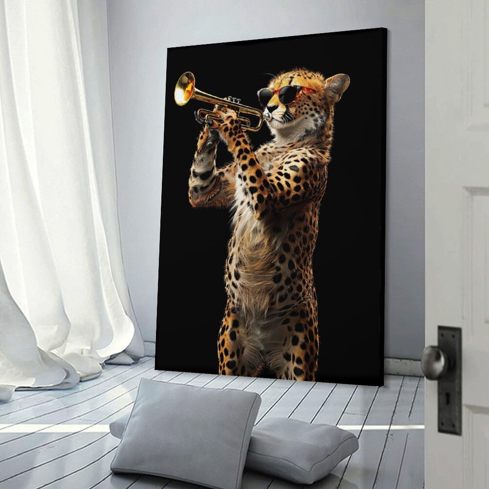 Junmoney Cheetah Trumpet Room Decor Wall Art, 24x36inch(60x90cm), for Feature Walls in Flats Or Modern Rooms, Wall Decor Suited to Curated Displays