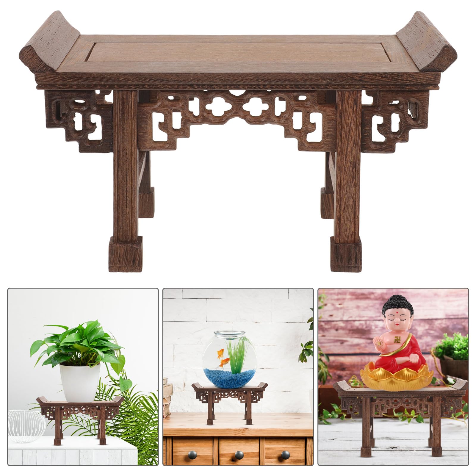Angoily Base de Madera Rectangular Pequeña para Jarrón y Maceta Soporte para Exhibición de Estatua de Buda Soporte para Macetas Artesanal Estilo Chino Pedestal Decorativo