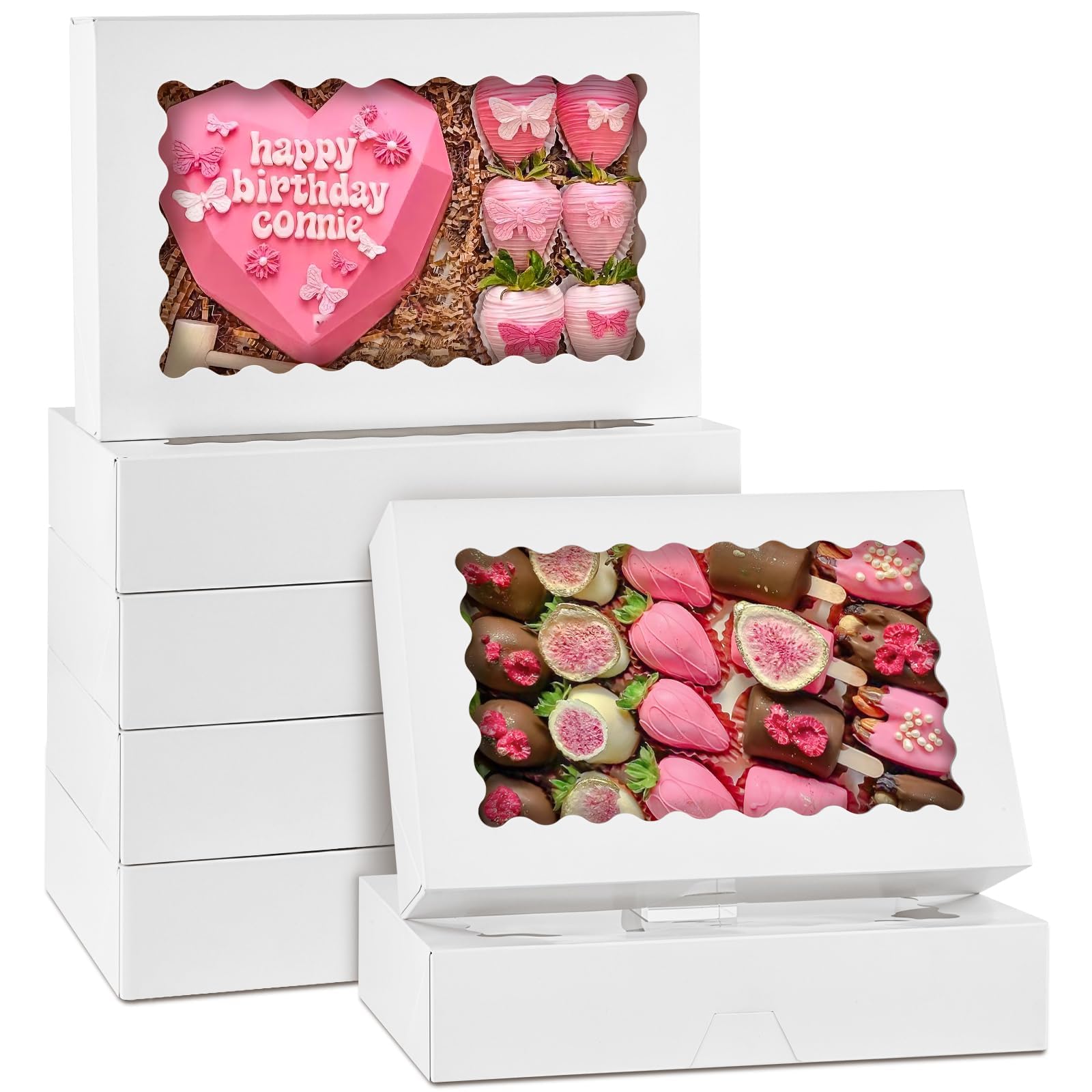 5 Stück Kuchenbehälter Rechteckig mit Transparentem Fenster, Cupcake Transportbox für Kuchen, Macarons, Muffins, Gebäck, Muffin Transportbox für Hochzeiten, Geburtstagsfeiern, Familienfeiern, Ostern