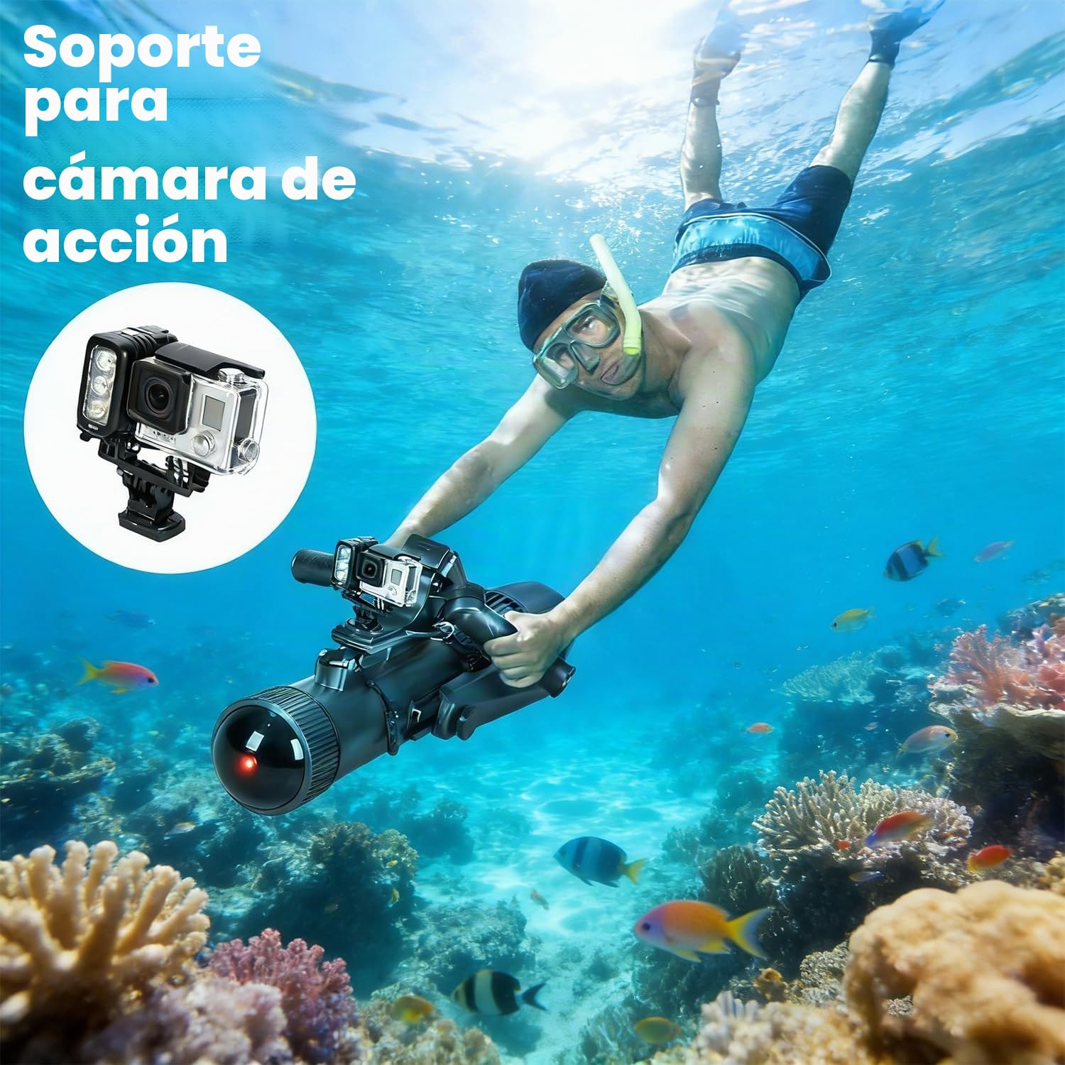 Camolech Scooter eléctrico subacuático de 700 W, scooter marino con control por pulgar para tabla de remo SUP, apto para piscina, buceo y esnórquel, scooter acuático para adultos y niños (CM7-1 Pro)