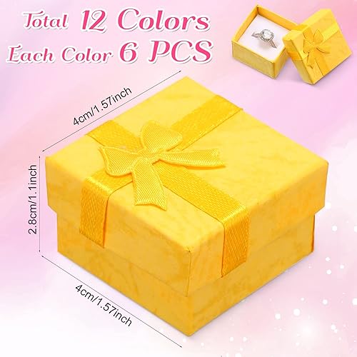 Miniatura 2 de 72 cajas de regalo para anillos de 1.6 x 1.6 x 1.1 pulgadas, cajas de joyería de cartón duro con lazo de cinta, cajas de regalo pequeñas