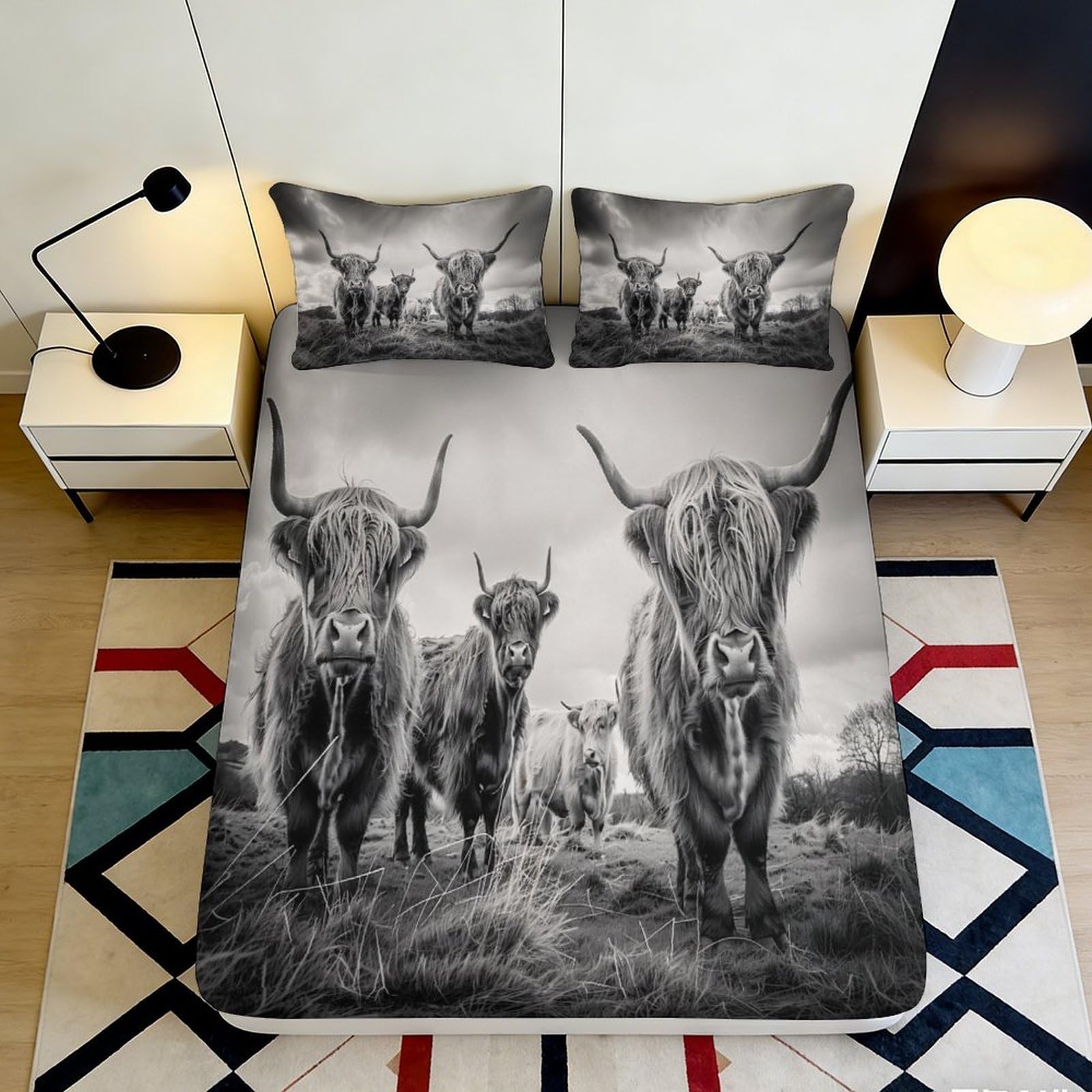 Pnayamiorkfel Style-7 3D Printed Highland Cow Fitted Sheet Microfiber Soft Animal Art Bed Cover For Bedroom Guest Room Dorm Decor 90X200x25cm