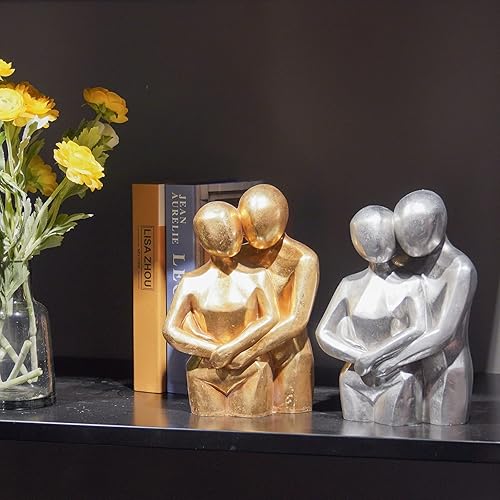 Miniatura 8 de Guichifun Hugging Couple Sculptures Home Décor - Modern Gold Lovers Statues Resin Collectible Figurines Anniversary Wedding for Home Shelf Décor