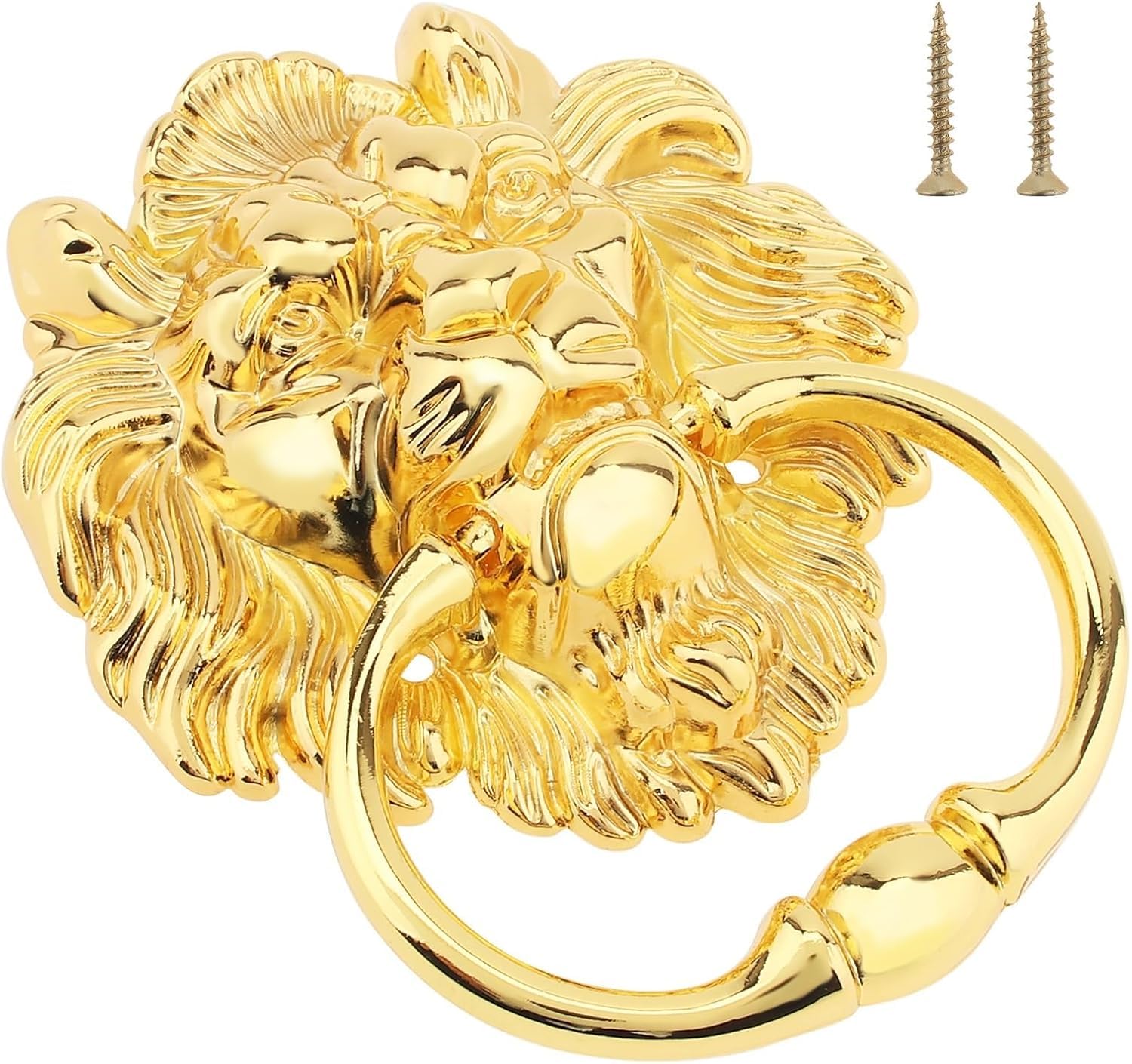 Zhaoqin Gold Door Knocker Elegant 2 Piece Zinc Alloy Knocker 6 Inch Door Home Decor Head Handle Pull With Mounting Screws(Gold)