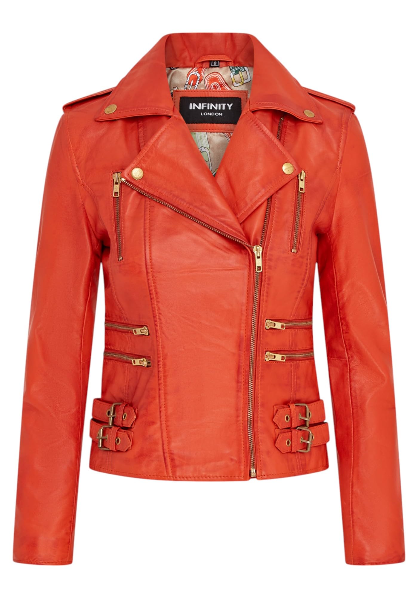 Infinity Leather Women's Orange Leather Vintage Brando Biker Jacket-Orlando - Uk Xl/16 | Eu 42 | Us 12