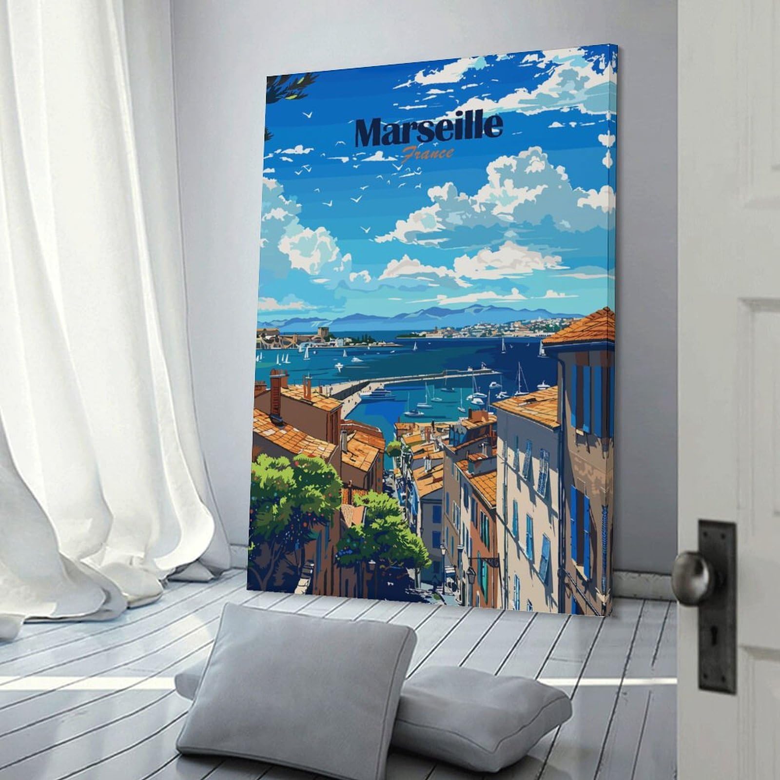 Junmoney Marseille France Travel Canvas Art Print, 24x36inch(60x90cm), for Bedrooms, Workspaces And Everyday Interiors, A Flexible Wall Accent for Shared Spaces