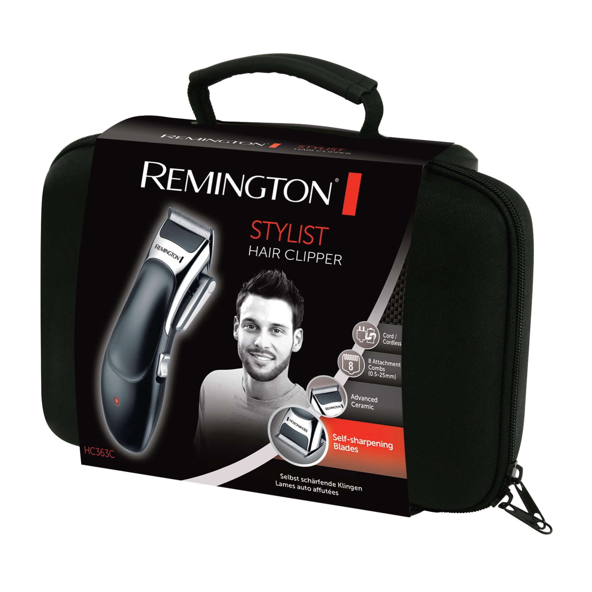 Remington Máquina de Cortar Pelo Stylist, Cortapelos con Cable e Inalámbrico, Cuchillas de Cerámica Avanzada, 8 Peines, 40 min Autonomía, Palanca Selección Longitud, Maletín y 5 Accesorios - HC363C, unisex.